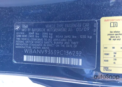 2009 BMW 535I xDrive z USA, uszkodzony, nr VIN WBANV93539C136232